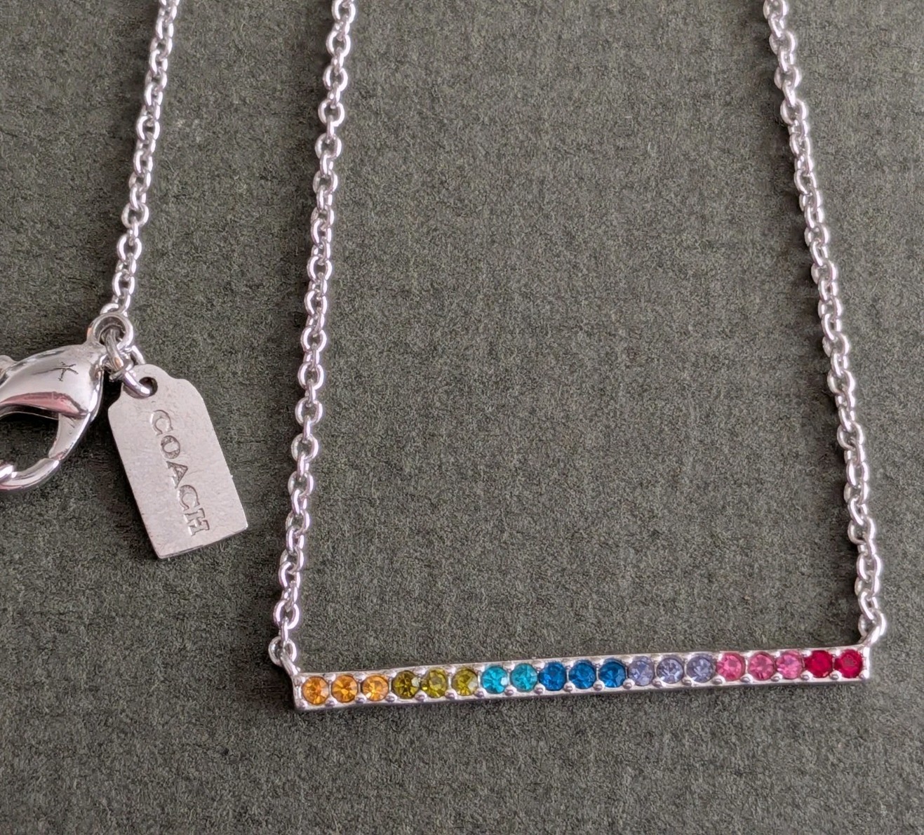 Rainbow Pave Rhinestone Coach Necklace Pride Collection Minimal Chain Pendant