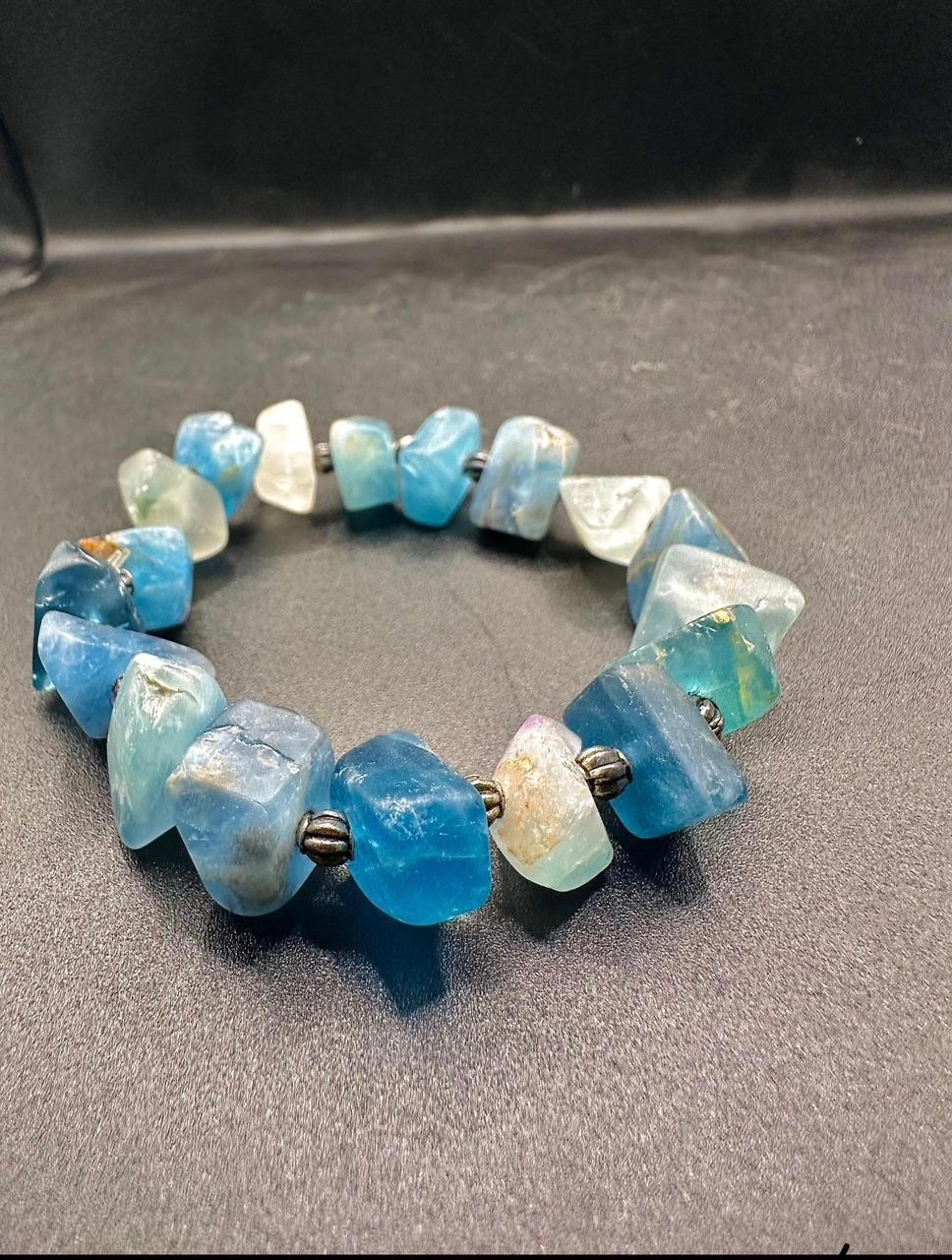 Natural Multicolor Fluorescent Fluorite Raw Chunk Bracelet | Handmade Stretch