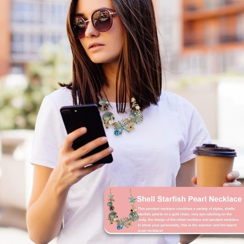Starfish Seashell Necklace Pearls Beach Nautical Statement Jewelry Pendant Chain