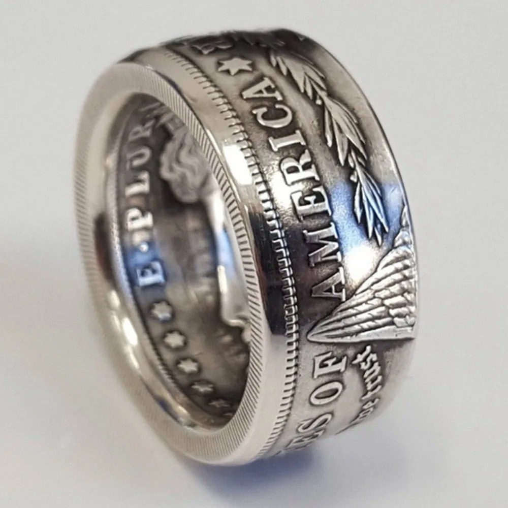Silver Dollar Coin Ring Size 7-13 Handmade Crafted Rare Silver Morgan Men Rings