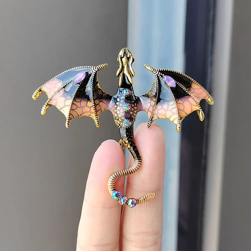 1pc Dragon Brooch Pin Enamel Crystal Animal Badge Jewelry Gift – Animal Pins