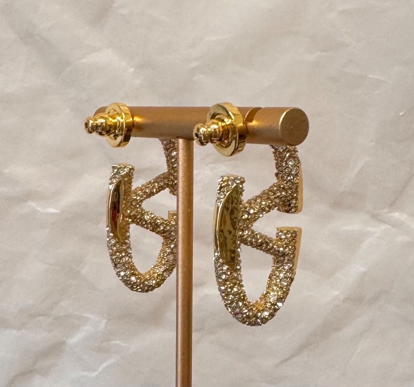 Valentino VLogo Crystal Hoop Earrings Gold Tone # 539