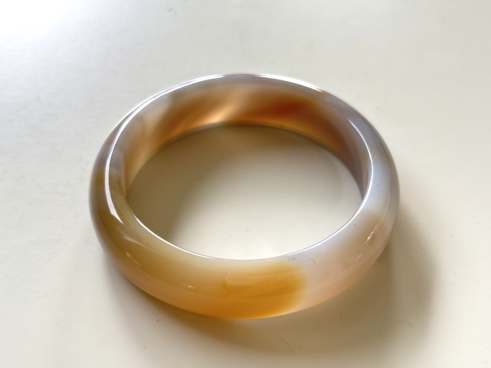 52mm Carnelian Agate Bangle Bracelet Milk tea color Lace Agate Banding