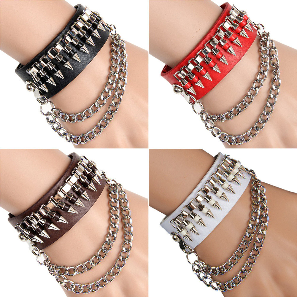 Punk Alloy Rivet Bracelet Bullet Wristband Chain Leather Cuff Bracelet Best Gift