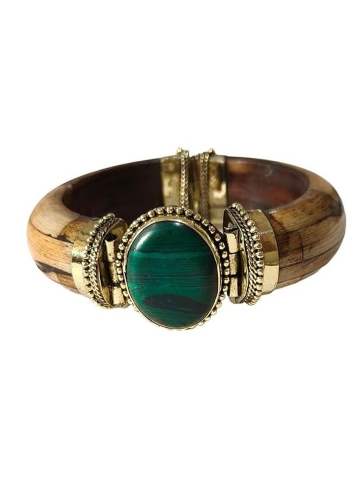 Designer Handmade Malachite Buffalo Bone Bracelet Boho Statement Cuff NWT