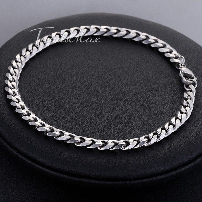 9/10/11″ Silver Curb Cuban Link Anklet Bracelet Stainless Steel Chain 3/5/7mm