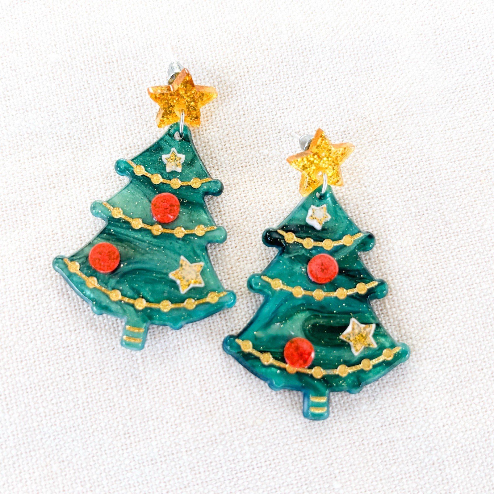 Green Nostalgic Christmas Tree Earrings Holiday Jewelry