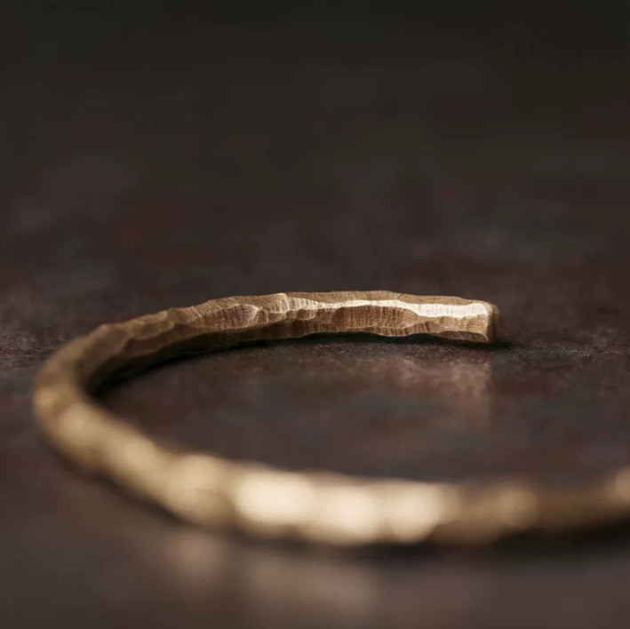 Vintage Hammered Brass Open Cuff Bracelet Healing Minimalist Unisex Reiki Gift