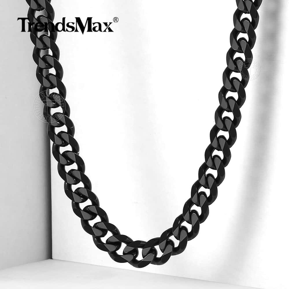 For Mens 11mm Black Curb Link Stainless Steel Necklace Jewelry 18-30inch Chain