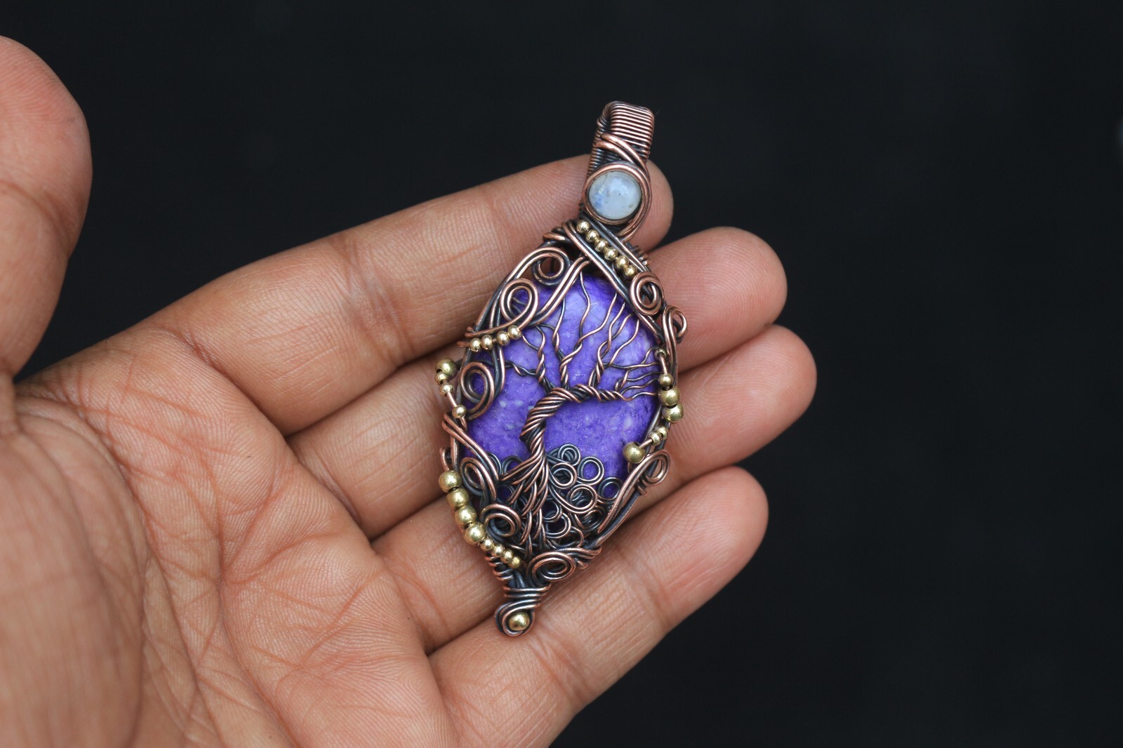 Tree Of Life Copper Wire Wrap Jewelry Purple Charoite Boho Pendant NK665