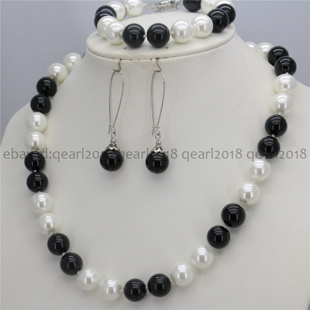 8/10/12mm South Sea Shell Pearl Round Beads Necklace Bracelet Earrings Set 18”
