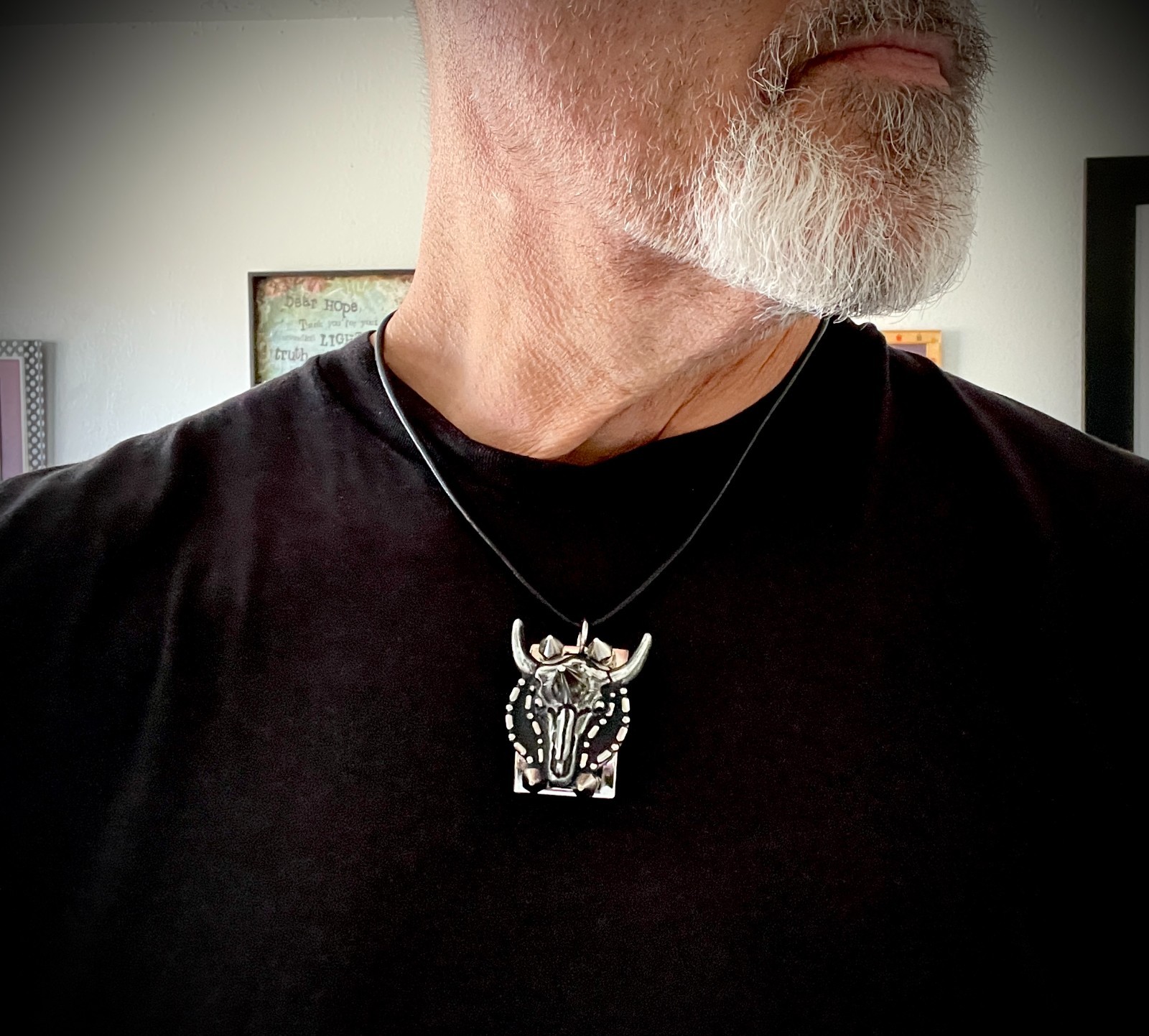 “SHADOWHORN RELIC” OOAK Pendant Necklace Ind. Gothic Steer Skull Darren McNeese