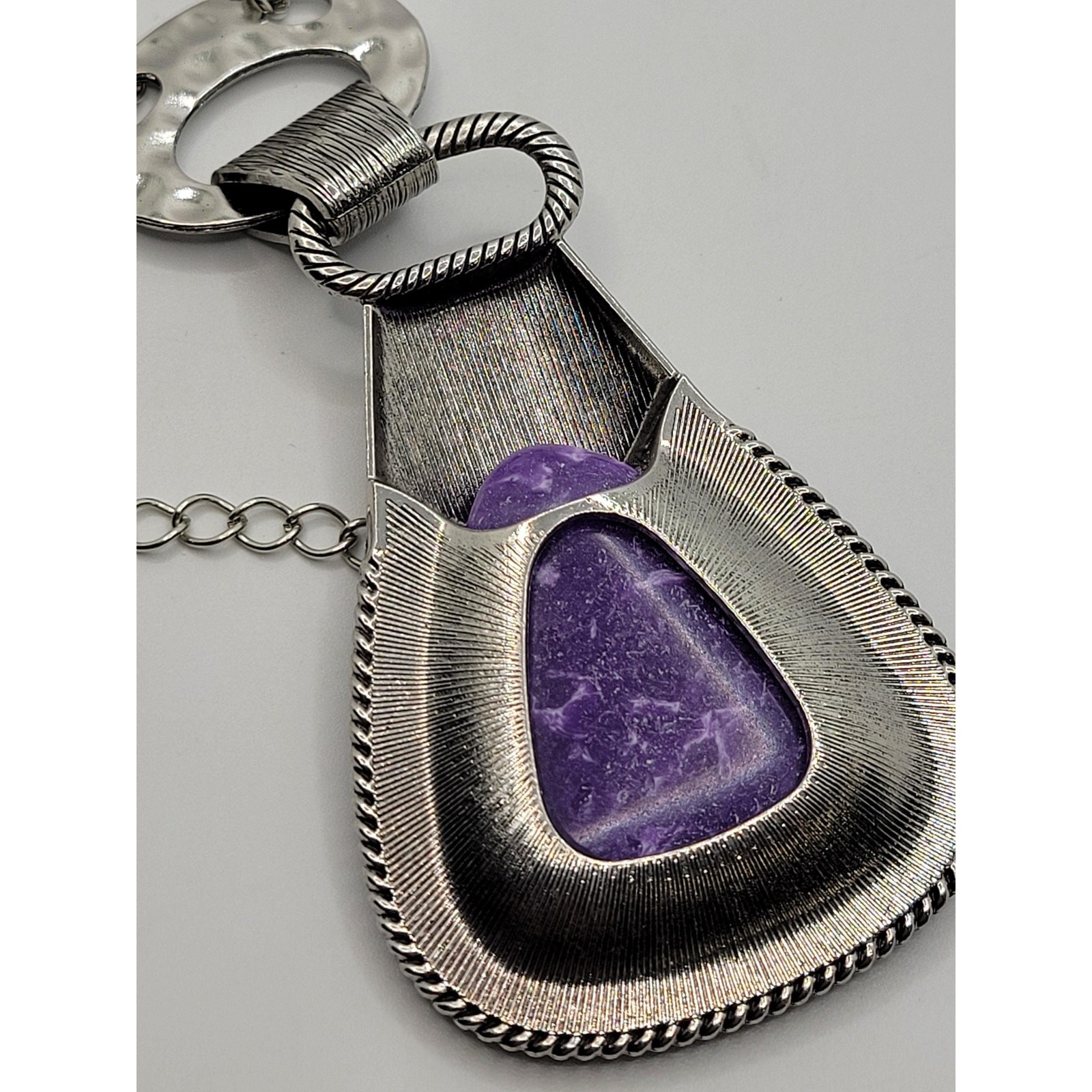 Purple SemiPrecious Gemstone Pendant Necklace Statement BOHO Bohemian Hippie