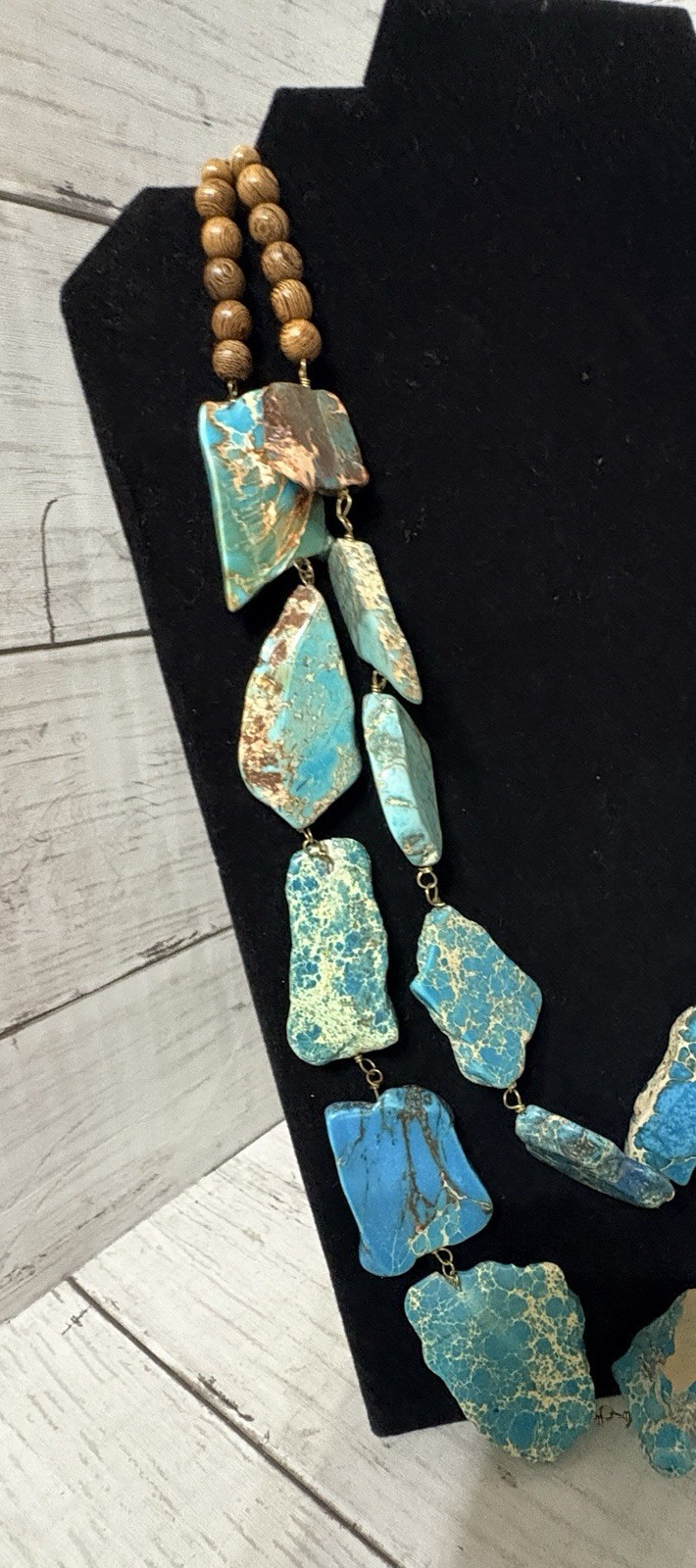 Chunky Sky Blue Jasper Slabs Double Strand Statement Artisan Necklace BNWT