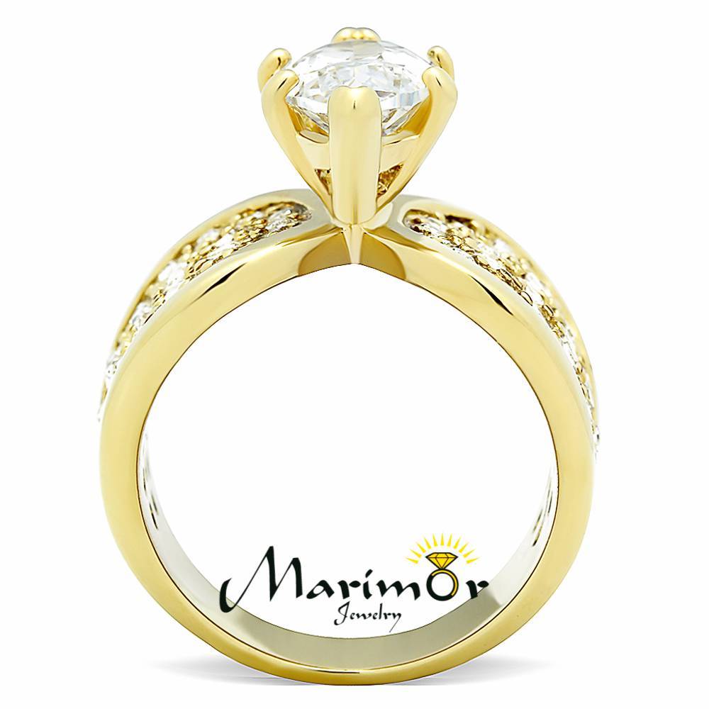 Stainless Steel Gold Plated 4.34 Ct Marquise Zirconia Engagement Ring Sizes 5-10