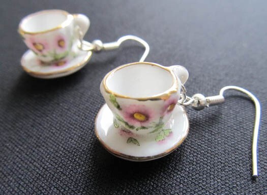 Earrings Cups Teacup Coffee Cup Miniblings Tea Coffee Gold Rim Porcelain