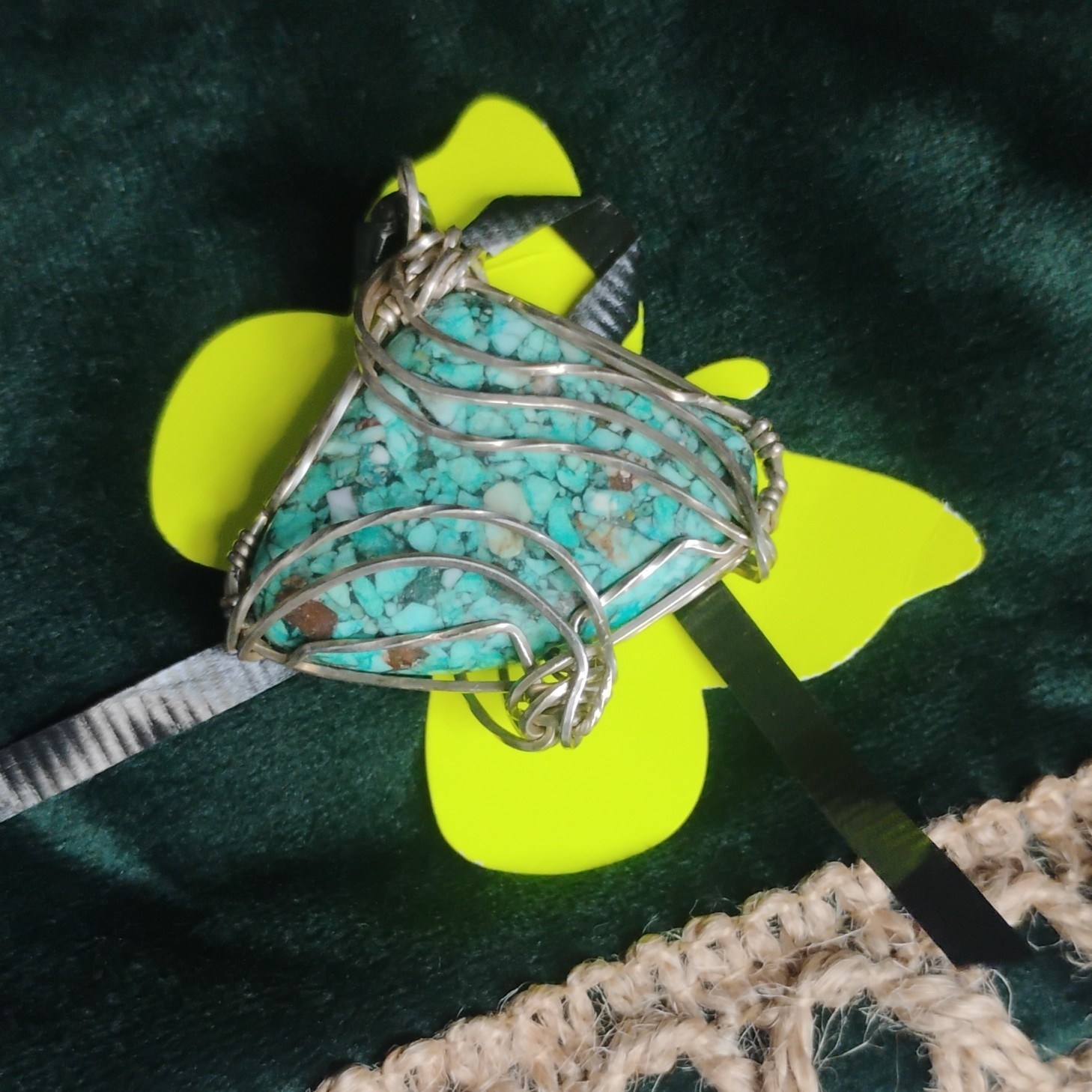 Silver Wire Wrap Turquoise Triangle Charm Pendant, Blue Stone