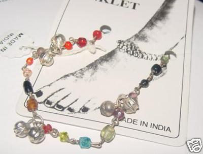 2 Agate Chip Anklets, trinkets & bead, 9 inches/w clamp metal wire varies color