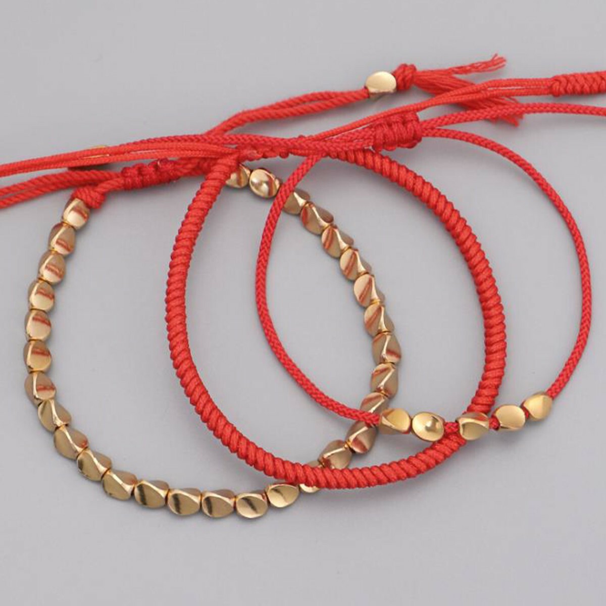 3PCS Tibetan Buddhist Braided Handmade Copper Beads Bracelet Lucky Rope Bangle