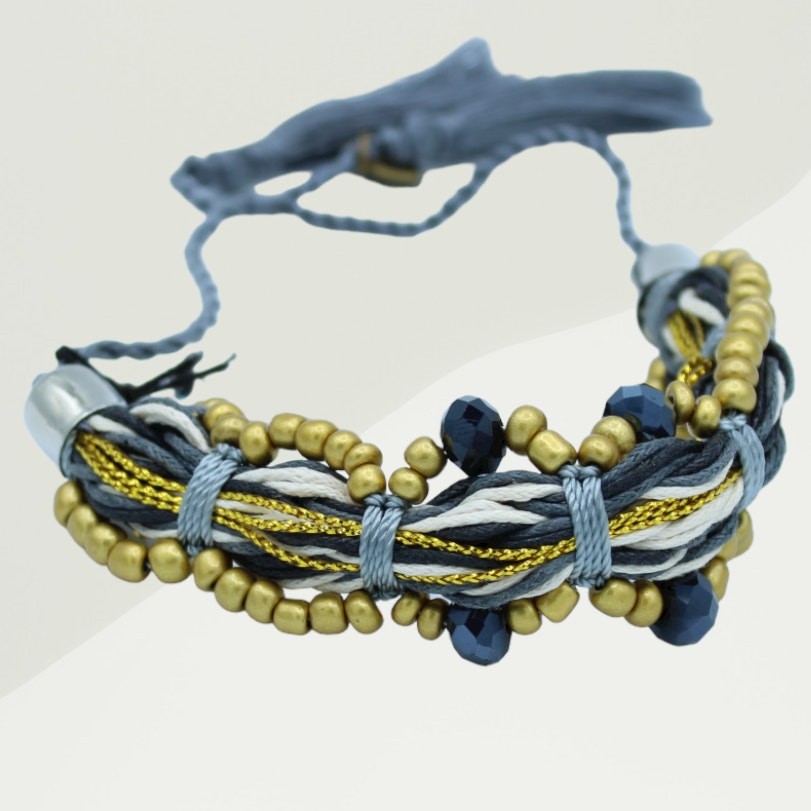 Anthropologie X Cocobelle Gold Woven Beaded Stella Slide Bracelet ~ NEW