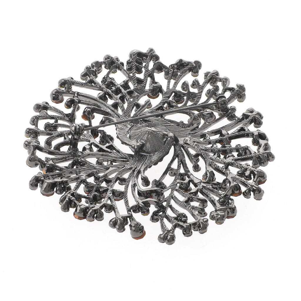 Hermatite Tone Alloy Metal Extra Large Crystal Flower Brooch P1513-MON