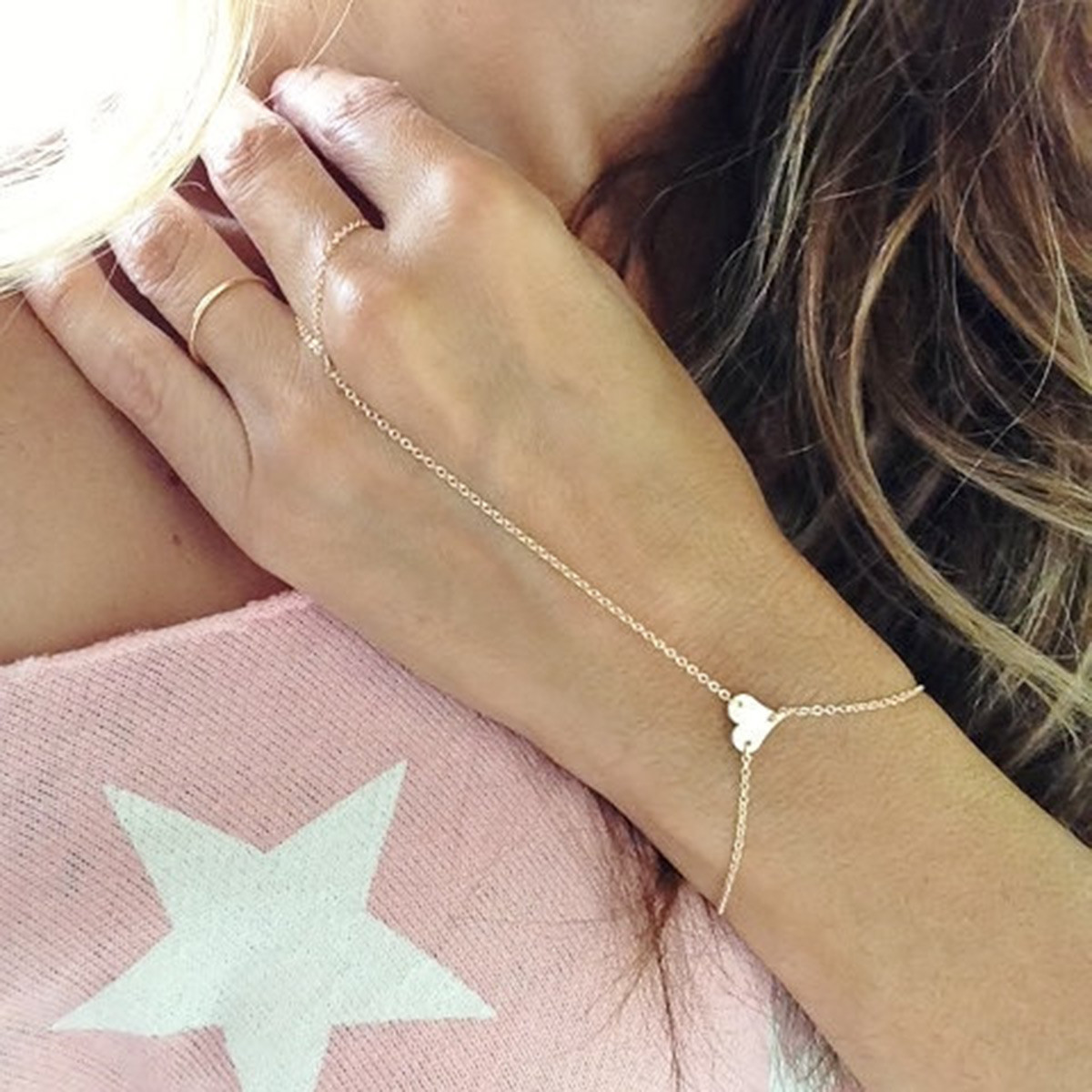 Sexy Sparkles Retro Bracelet Finger Ring Bangle Slave Chain Gold Plated