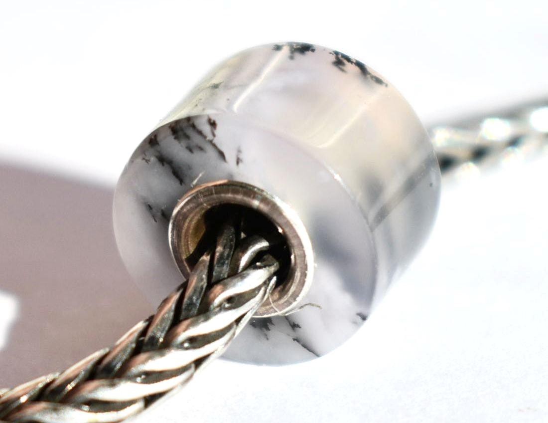 Dendritic Agate wheel charm bead 12.7mm, full silver core for European bracelet