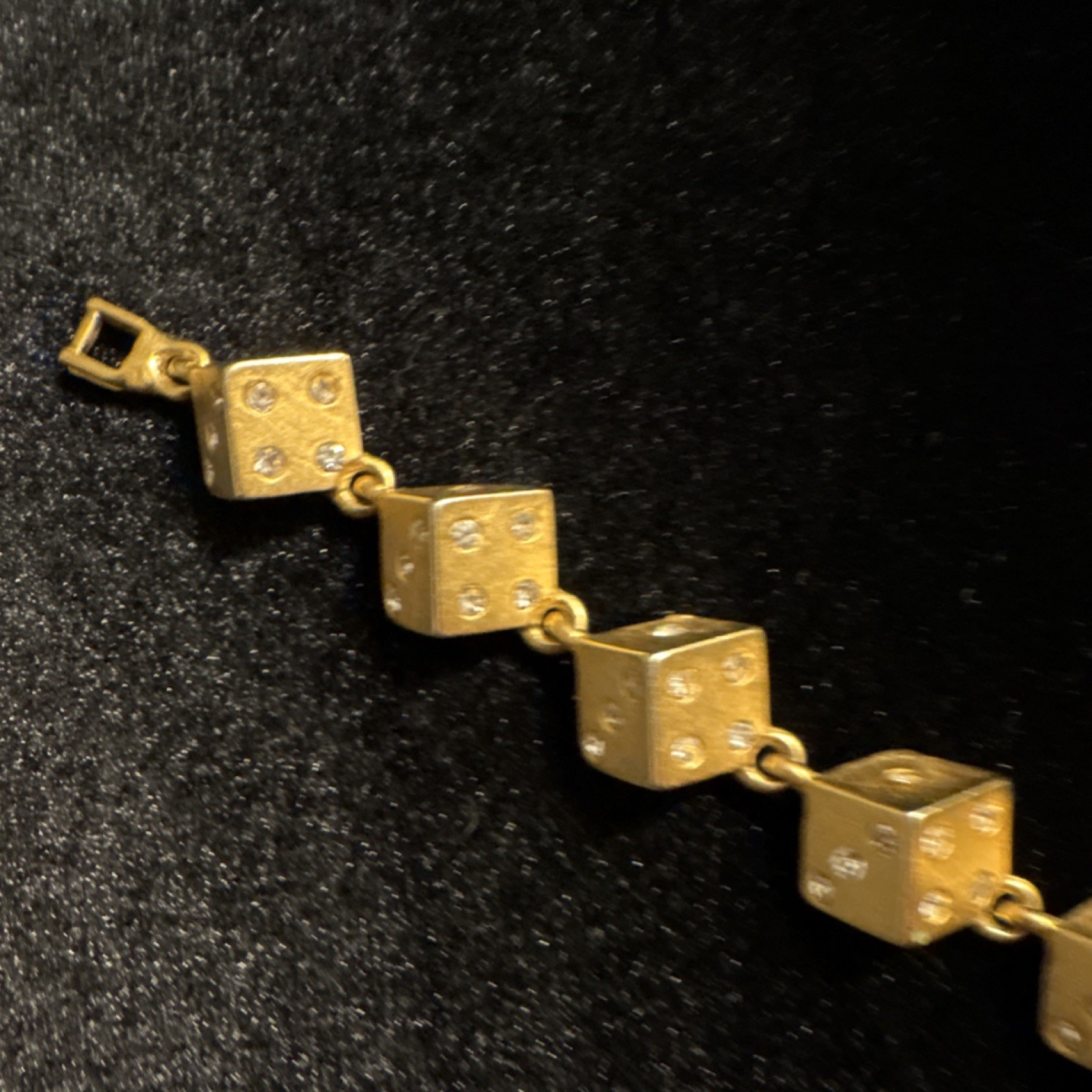 Gold Tone Dice Link Bracelet Clear Crystal Accents Snap Clasp 7.5 in