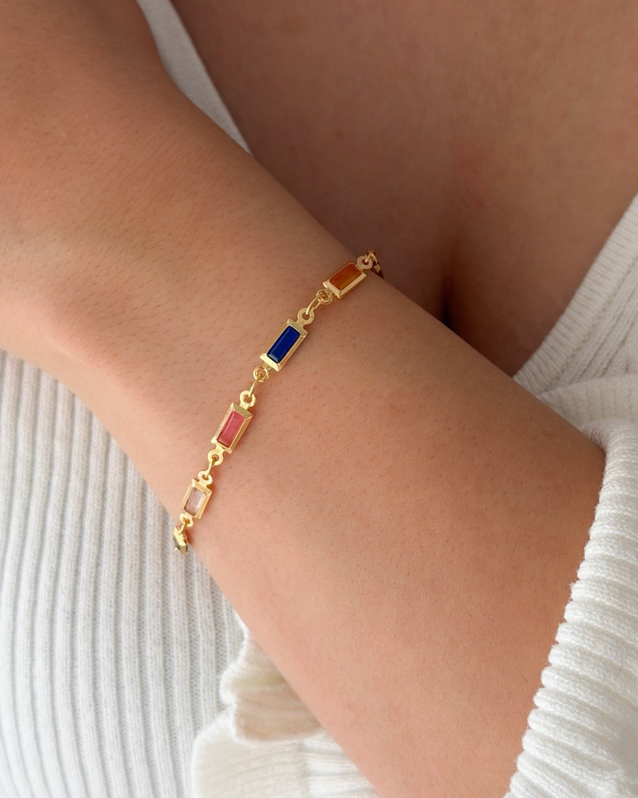 Colorful Chain Bracelet, CZ 18K Gold-Plated Bracelet, multicolor Bracelet