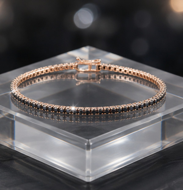 7.50Ct Round Cut Simulated Black Diamond Tennis Bracelet 14K Rose Gold Plated