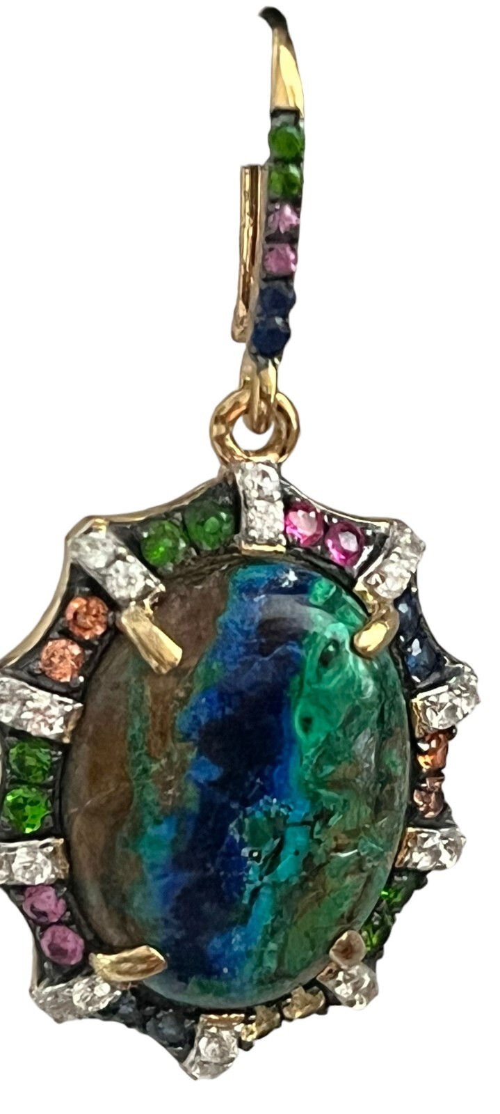Rarities Azurite Malachite Sapphires Scalloped SS GoldClad Drop Earrings $599