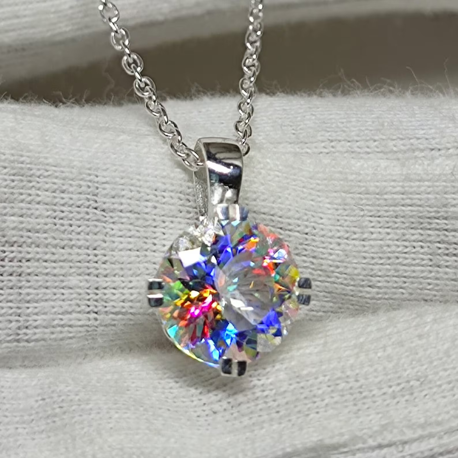 Magical Mystic Topaz Pendant Round Cut 925 Sterling Silver Women Pendant