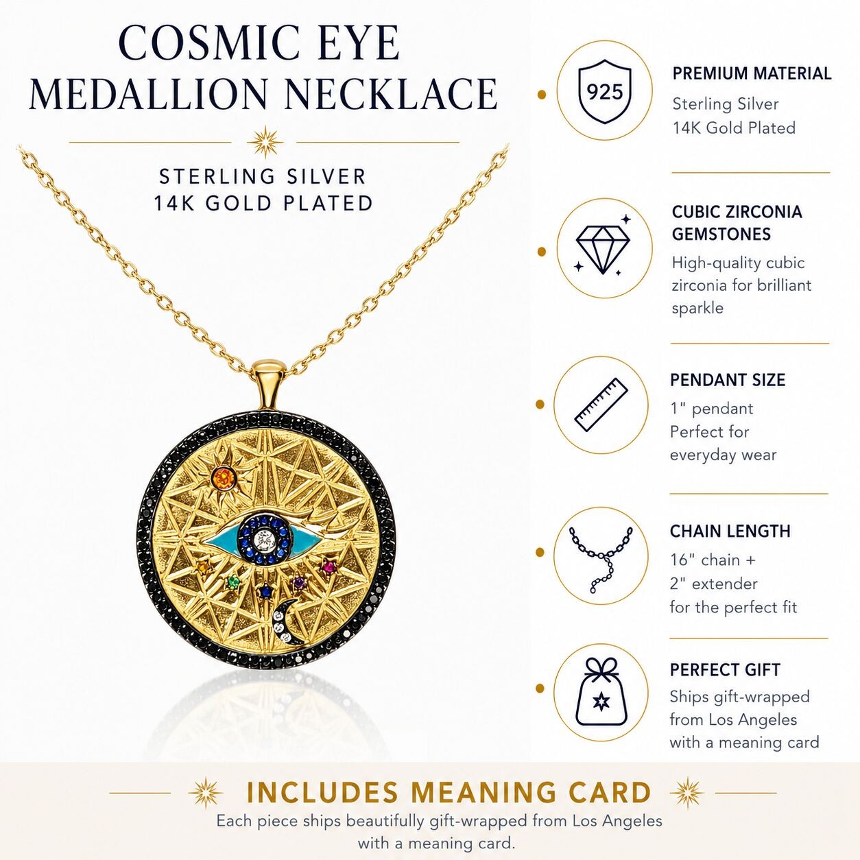 Sterling Silver 925 Evil Eye Universe Pendant Necklace Protection