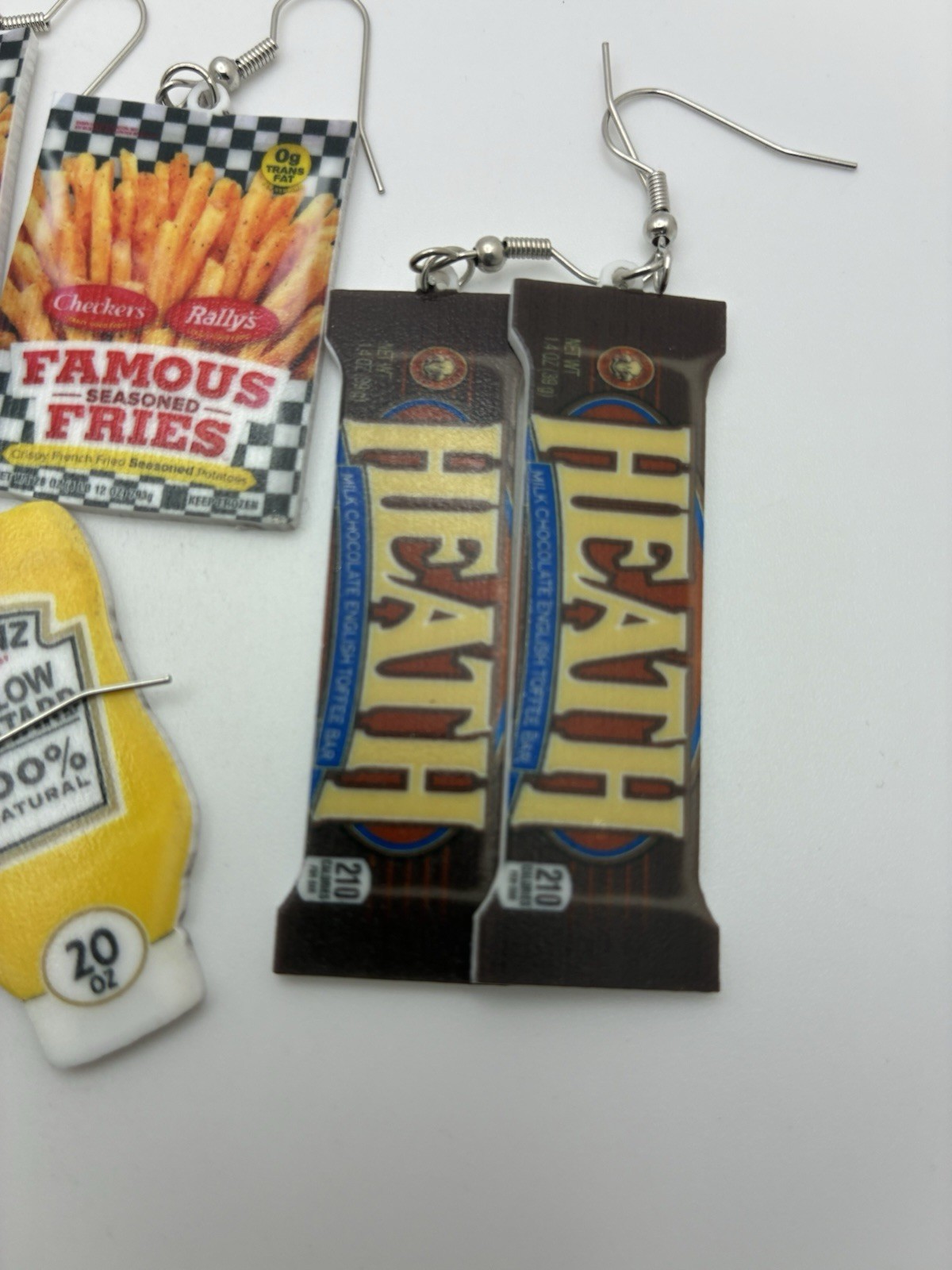 8 Pair Lot Food Presented Pierced Hook Earrings Heath Mustard Fries Chewy