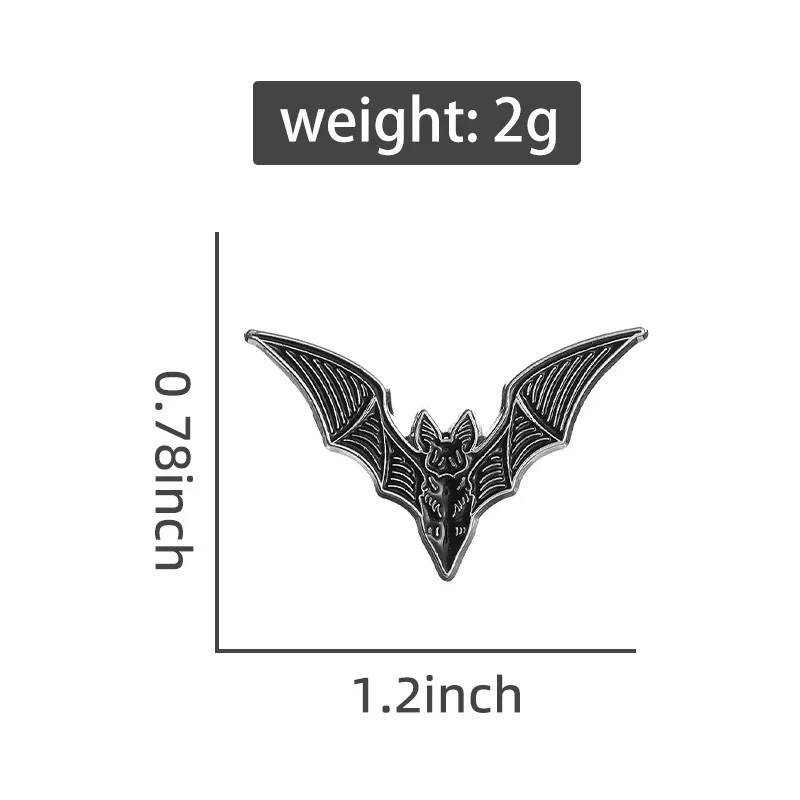 Bat 2/1Pcs Enamel Pins Gothic Punk Witch Halloween Brooch Collar Badge Black