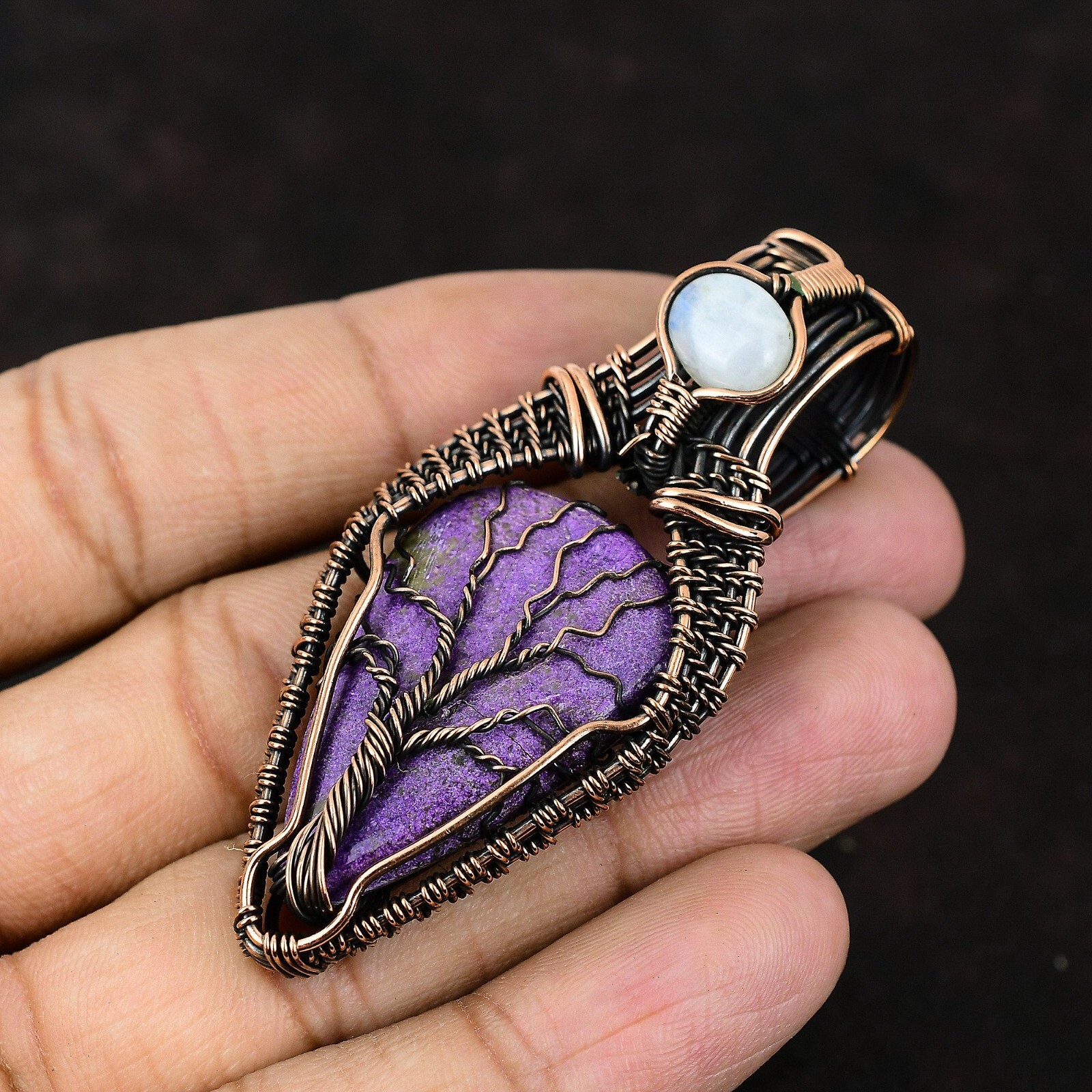 Purpurite Wire Wrapped Tree Of Life Pendant Handcrafted Copper Holiday 2.68″