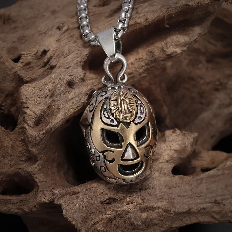 Lucha Libre Wrestler Luchadores Mask Necklace Jewelry 2-Tone Sports Pendant