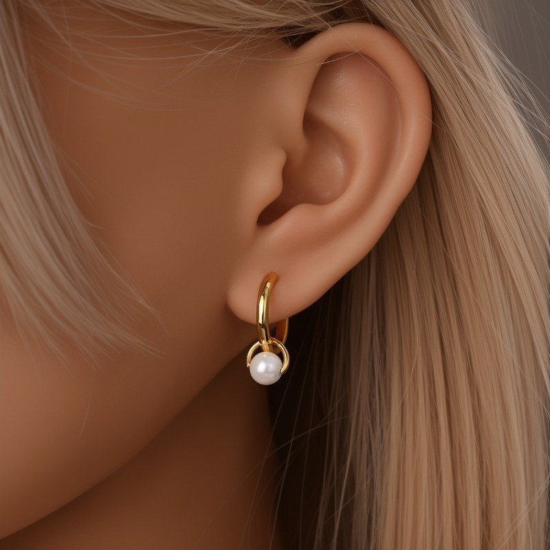 PANDACH Sterling Silver White Pearl Drop Dangle Earrings Elegant Pearl Earrings