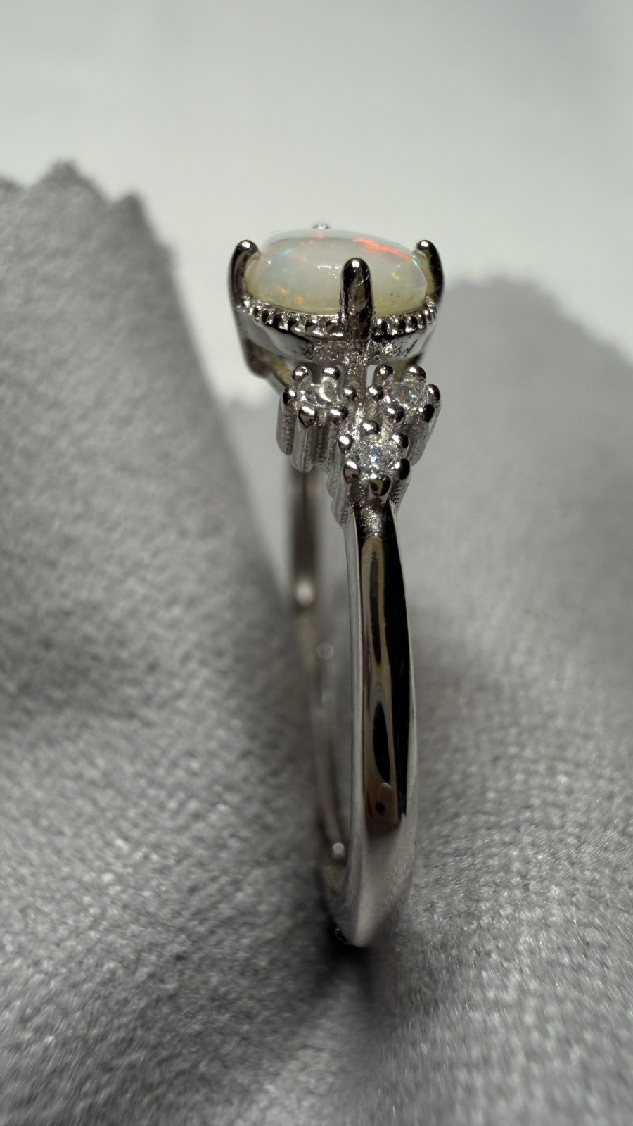 Solid Opal Ring Natural Rainbow Fire Silver Size Adjustable Everyday Lux #0165