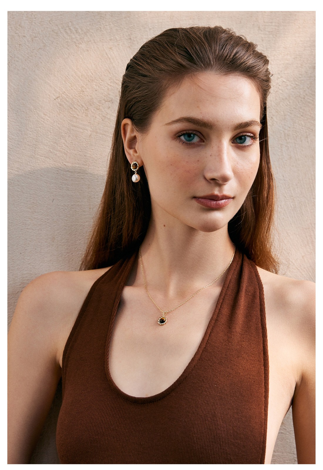 Amber Lollipop Vintage Beauty Pearl Earrings Light Luxury Gemstone Earrings