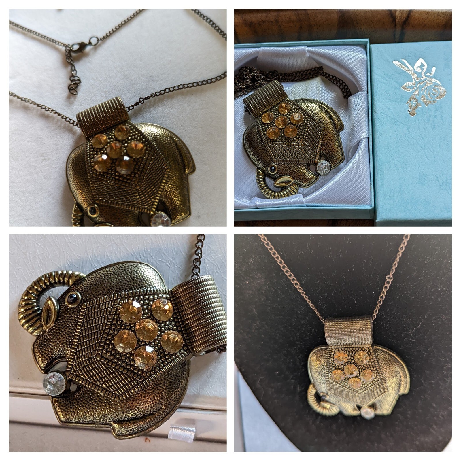 Women’s Vintage Necklace with Elephant Pendant Oxidised Brass 30g