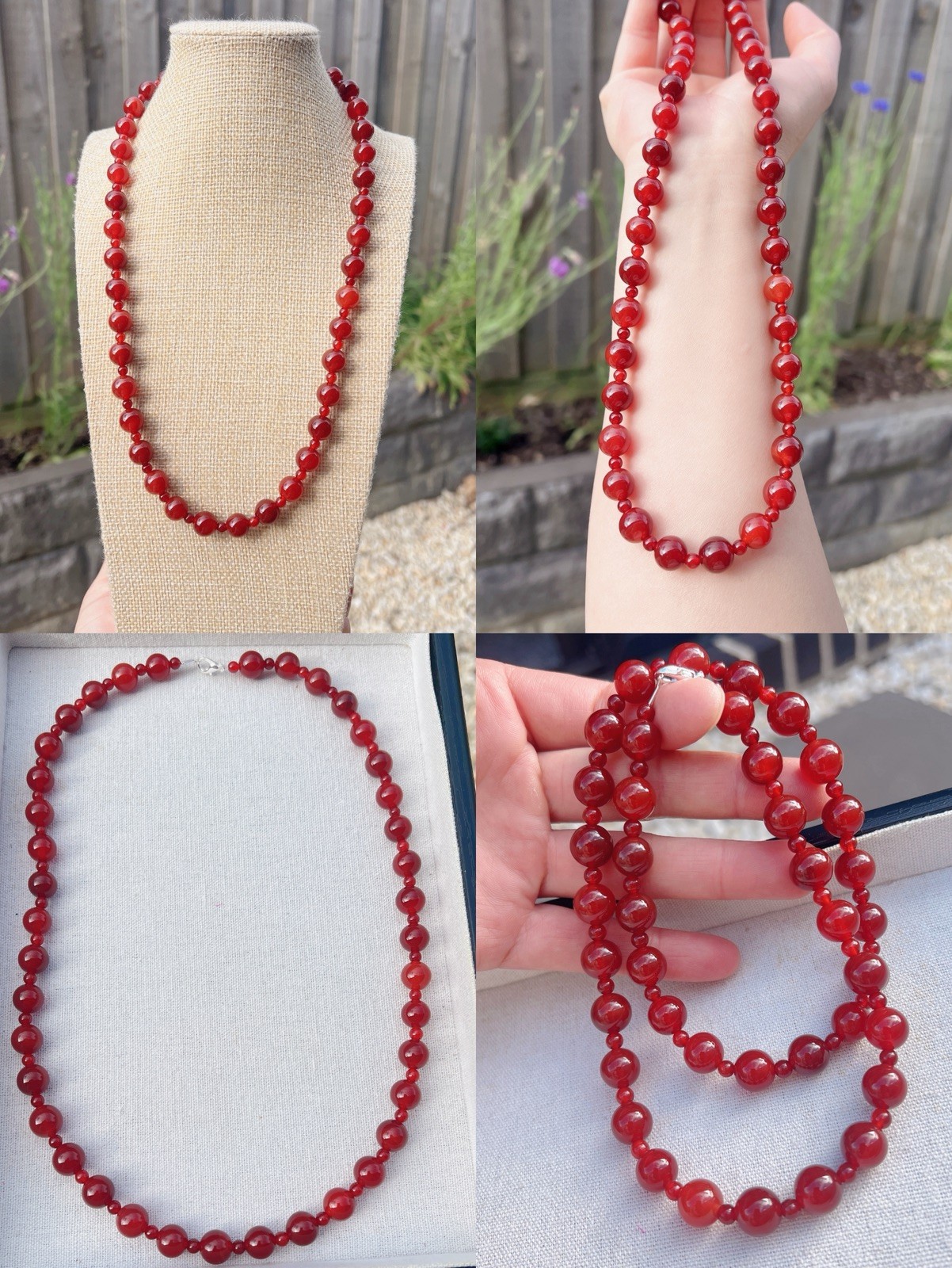 Beautiful Good Quality Natural Red Agate Beaded Necklace +Bracelet Jewelry Set