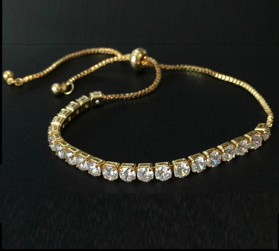 18K Gold Plated Bolo Tennis Bracelet Simulated Diamond Wedding Jewelry Gift