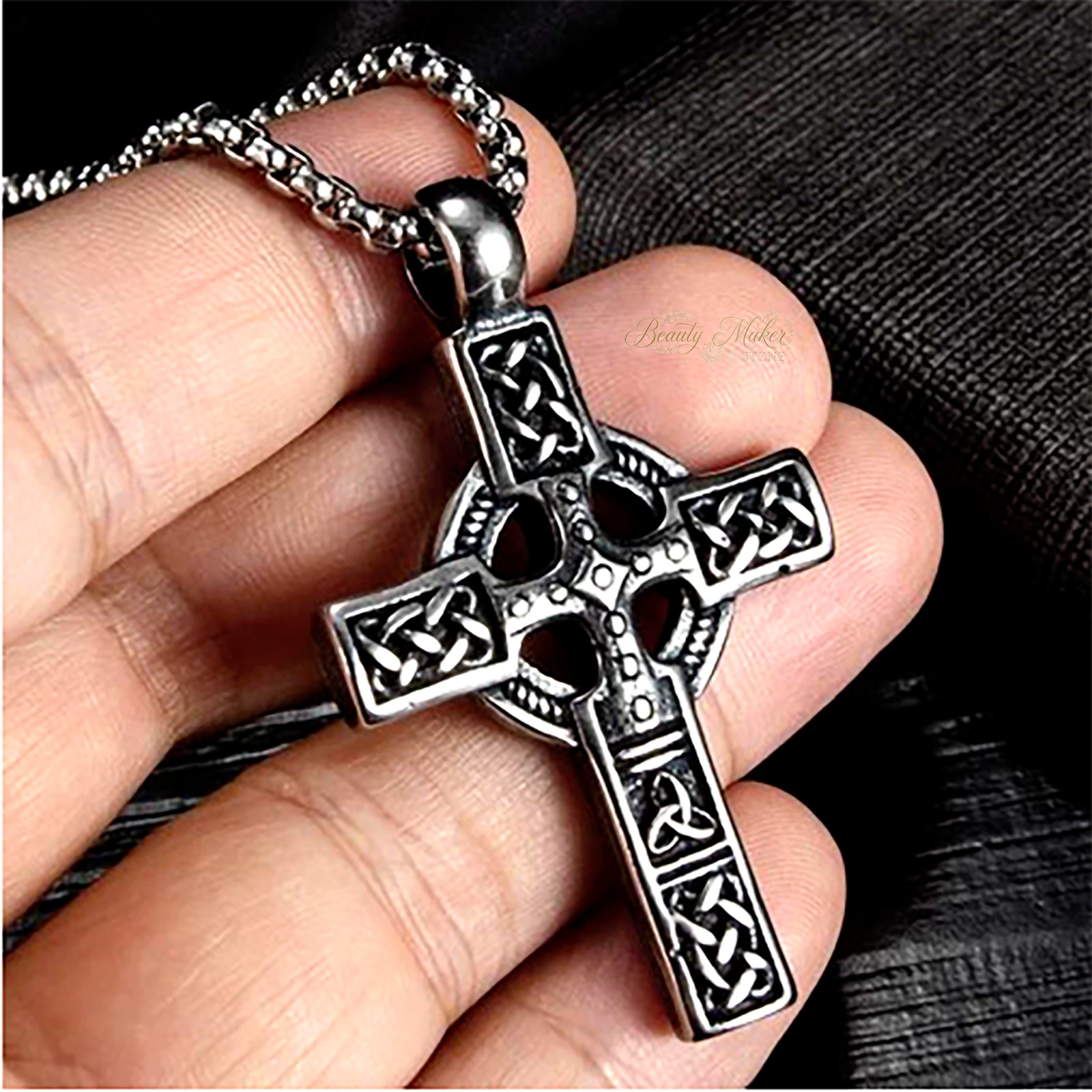 Vintage Celtic Knot Cross Pendant Necklace for Men Viking Gothic Jewelry Gift