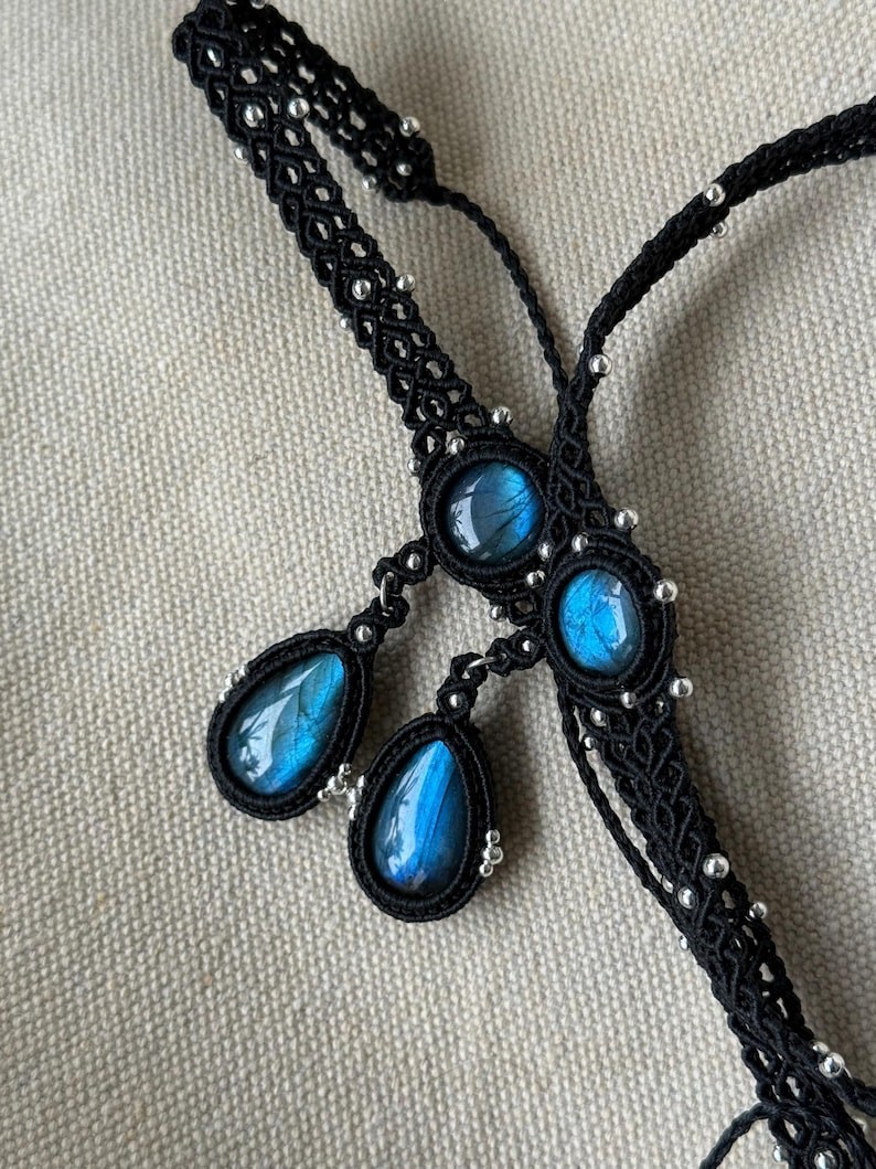 labradorite necklace,Crystal macrame choker, gold choker necklace, natural stone