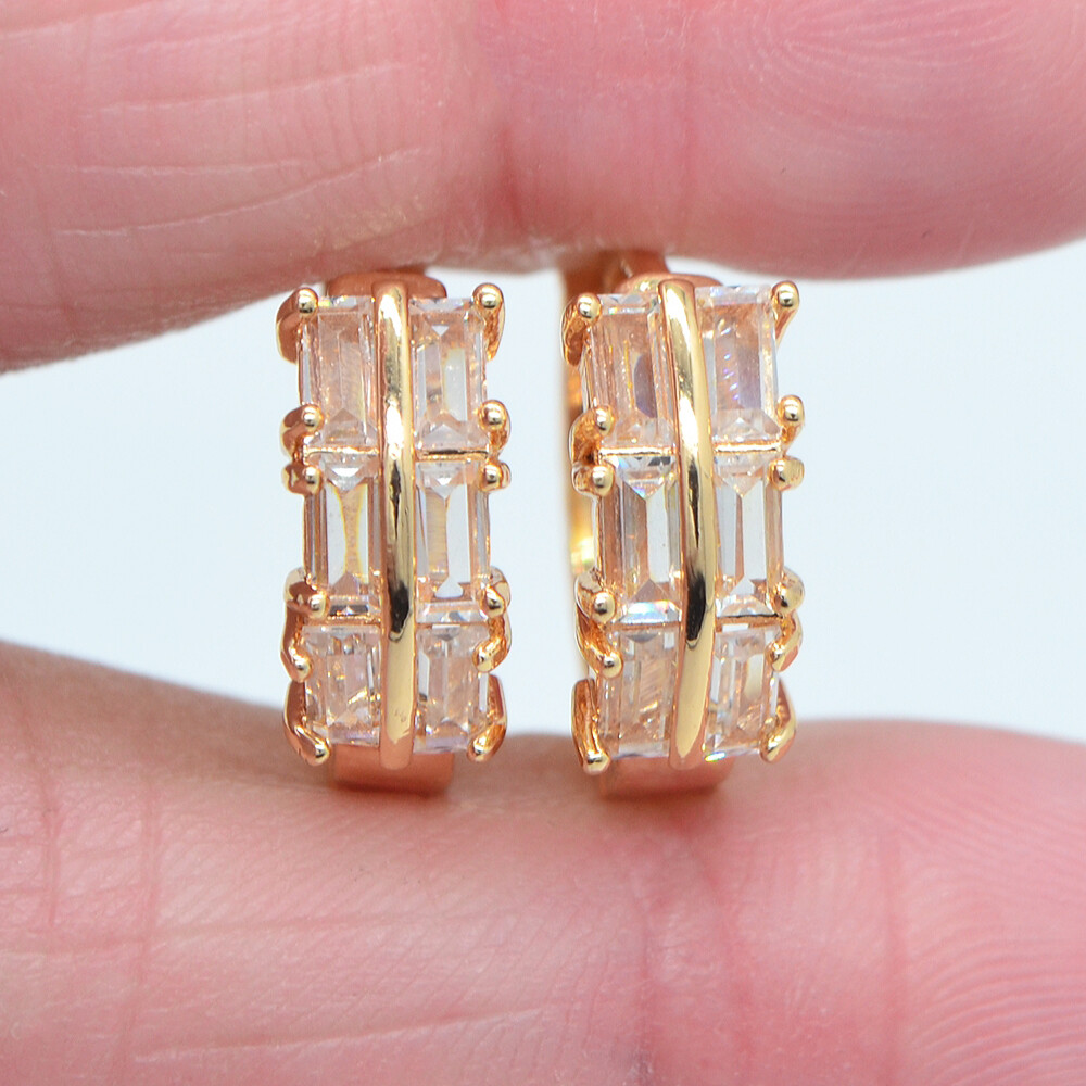 18K Yellow Gold Filled Fashion Multicolor Topaz Baguette Hoop Huggie Earrings