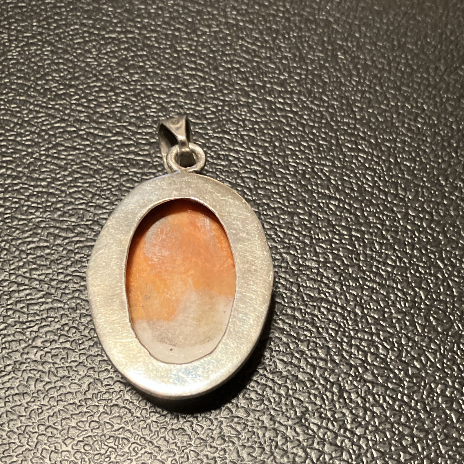 Large Oval Orange Spiny Oyster Shell Sterling 925 Pendant 1.75” 9.7gms