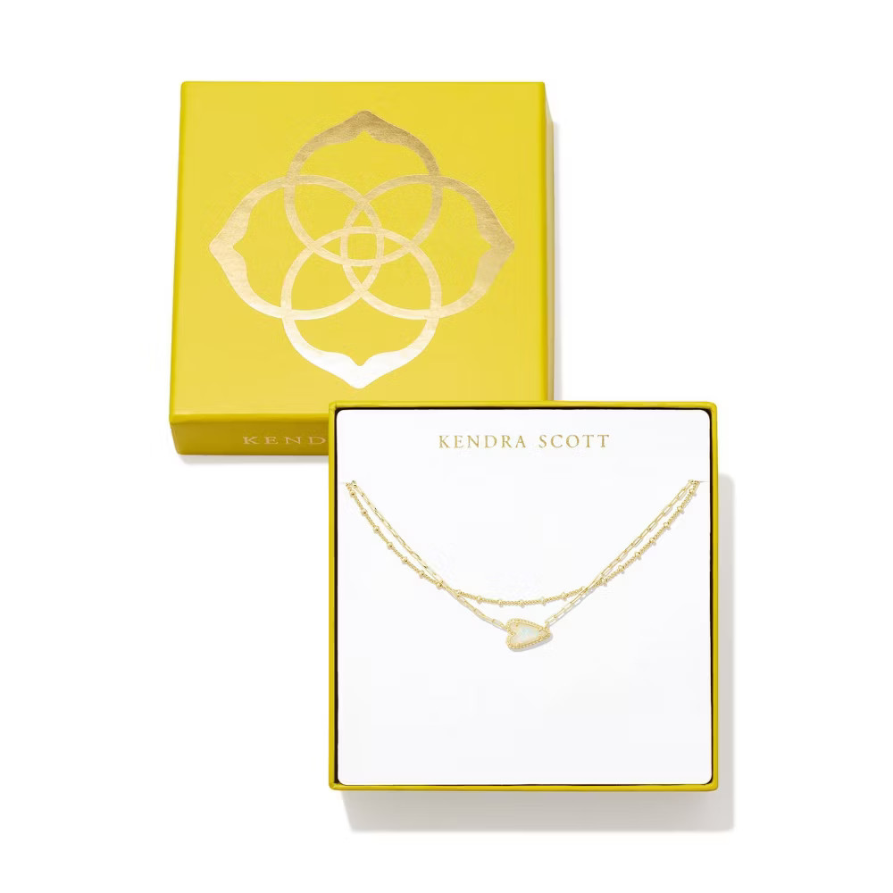 Kendra Scott Aria Inline Multi Strand Necklace – White/Gold