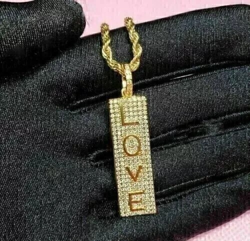 14K Yellow Gold Plated 2Ct Round Cut Simulated Diamond Women Beauty Love Pendant