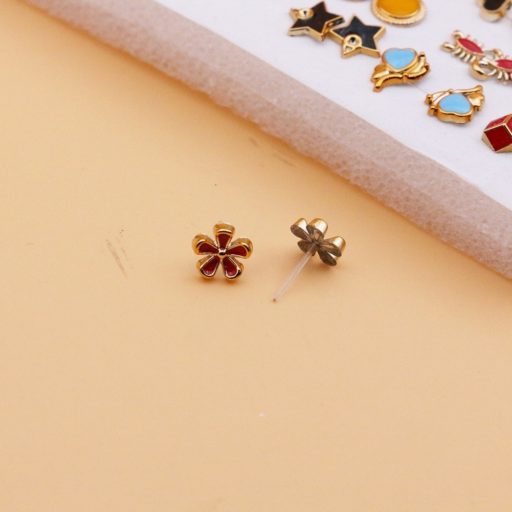 36 Pairs Mixed Color Flower Cartoon Enamel Stud Earrings Set Plastic Resin